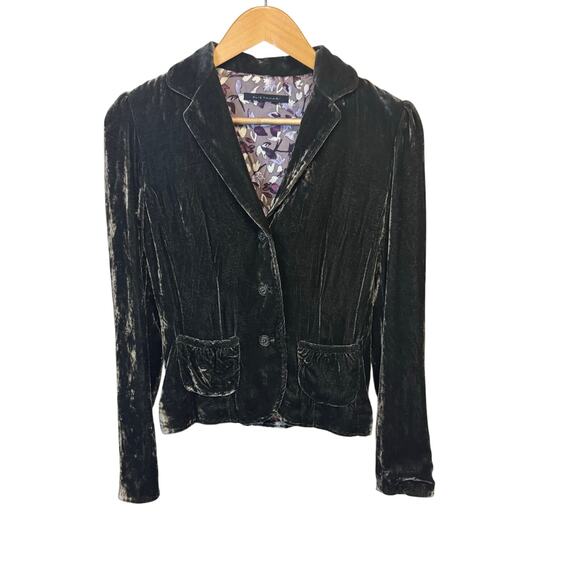 Jackets & Blazers - ElIE TAHARI Dark Green Crushed Velvet Blazer Jacket Button Accents Women's XS
